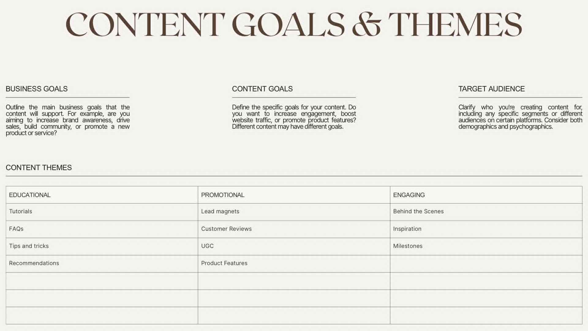 Monthly content calendar example