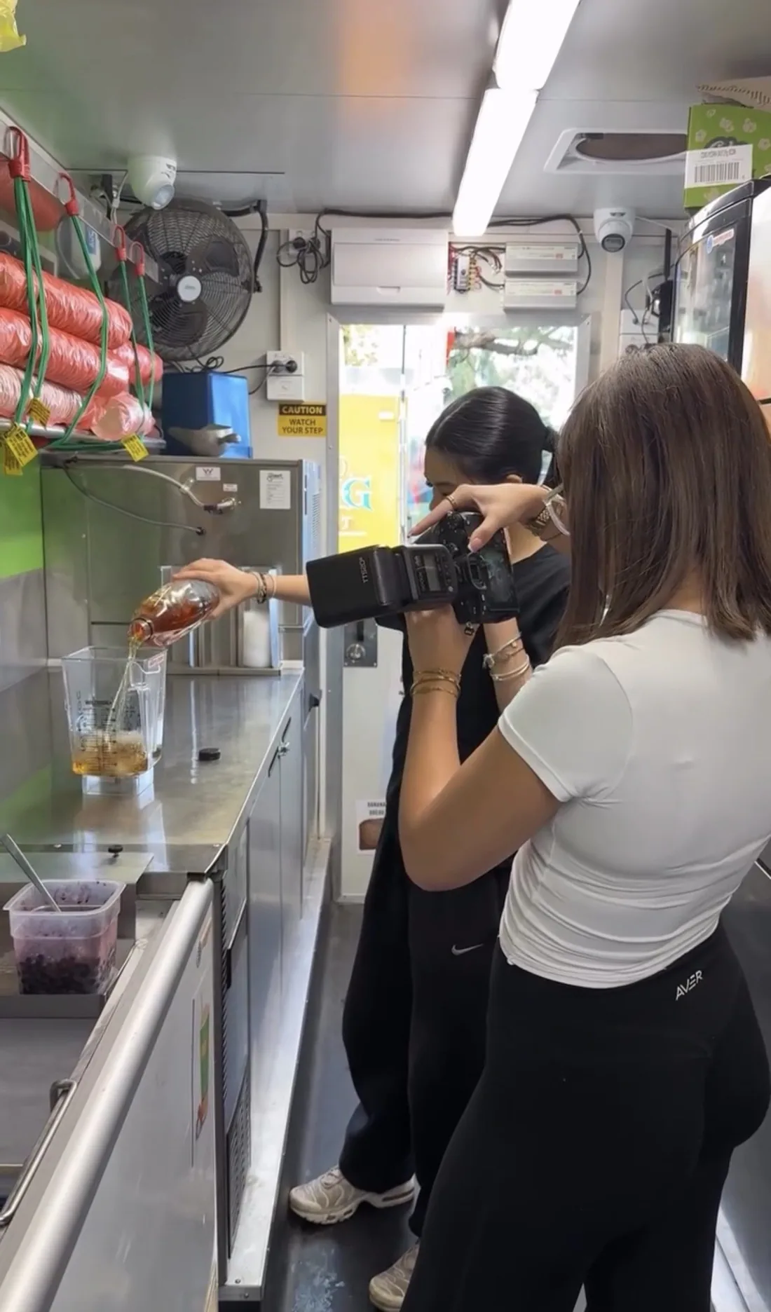 Filming inside a juice and smoothie truck